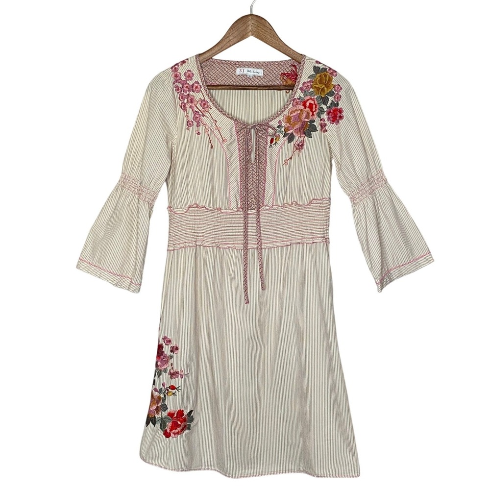 Johnny Was 3J Workshop Embroidered Dress Size S Floral Boho Cottagecore Romantic